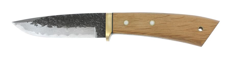 f2764.jpg Knife, Fixed Blade, Rentetsu Cheeks, 32 layers, Blue Paper Edge Steel, Not Stainless, HRC 64, with Leather Sheath, Blade 110 x 4mm, Overall 240mm, 170 gms, #719349