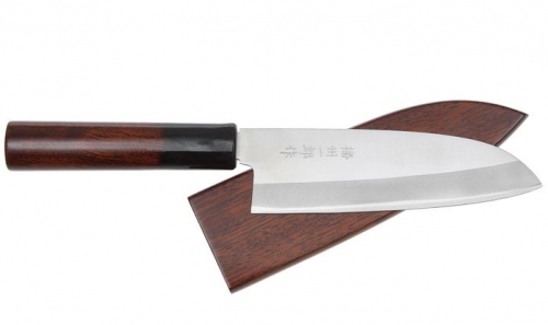 Knife, Santoku, with Urushi Varnish Handles, With Sheath, Dual Bevel, Blade 135 x 40 x 1.6mm, #831522 f8171.jpg