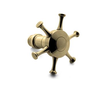 Hook, Six Spoke, Brass, 1 5/8 inches (41.28mm) overall diameter, Projection 1 1/8 inches (28.58 mm), Pin diameter 3/8 inch (9. h7222.jpg