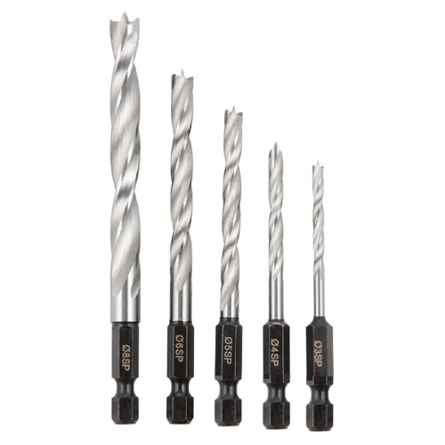 Drill, Brad Point, Set, Hex Detent Drive, 5 pcs, 3,4,5,6 & 8mm, Fisch, #707409 t3551.jpg